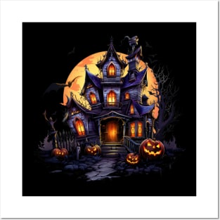 Full Moon behind the Haunted House Posters and Art